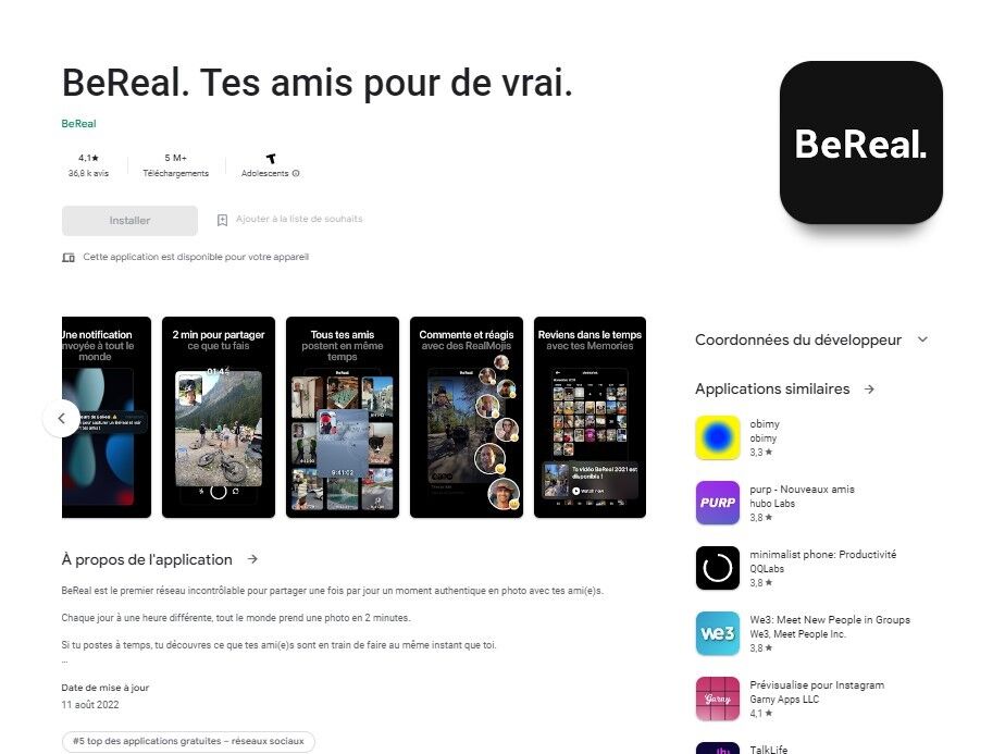 application bereal telechargement