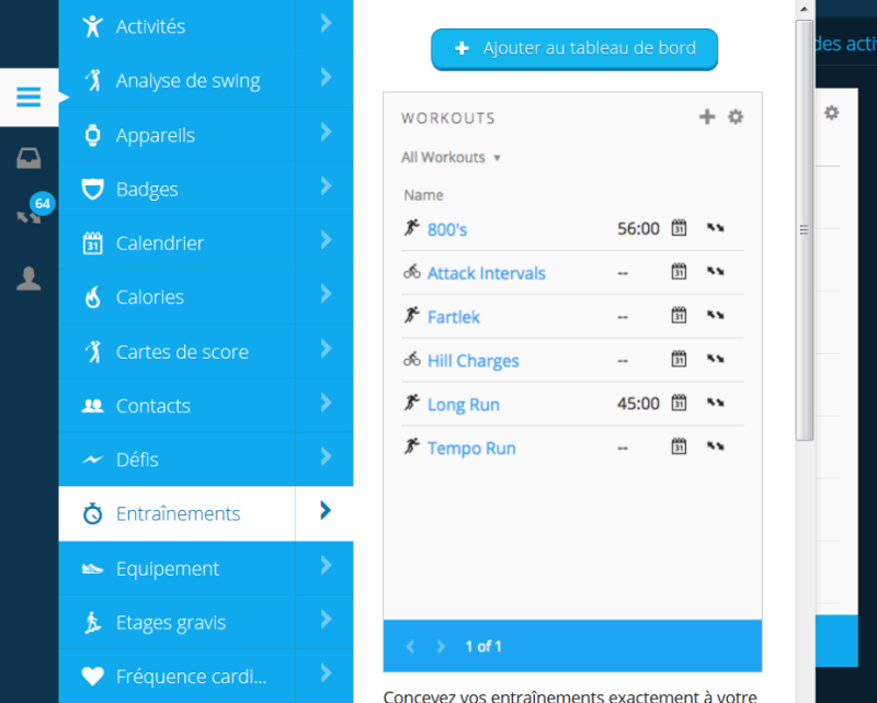 programme d'entrainement Garmin Connect