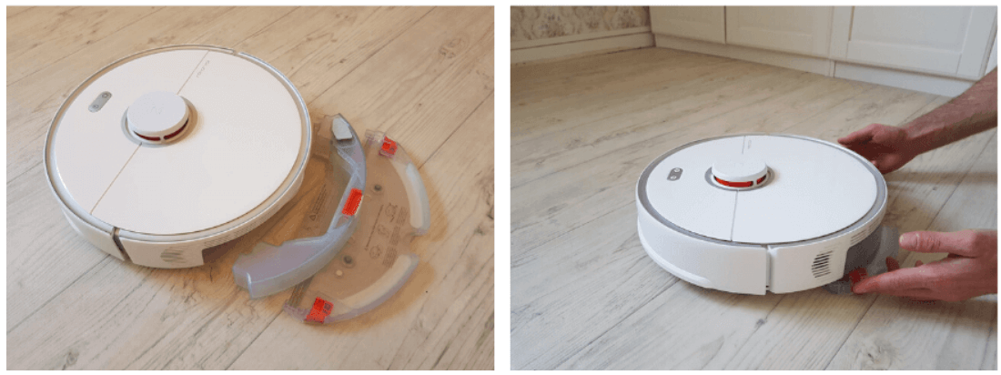 Réservoir d'eau et serpillière fixés sur le Roborock S5 Max