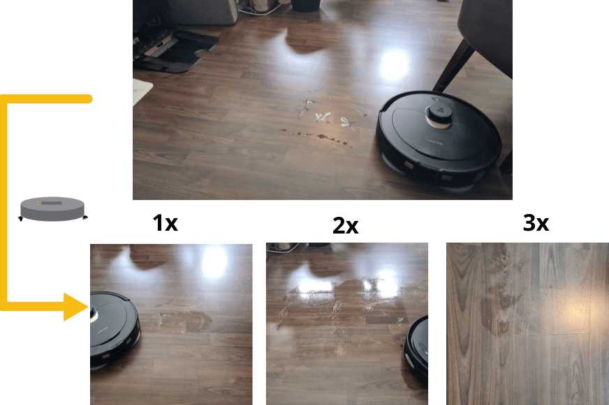 Les résultats du test d'essuyage du Roborock Q Revo sont clairement visibles.