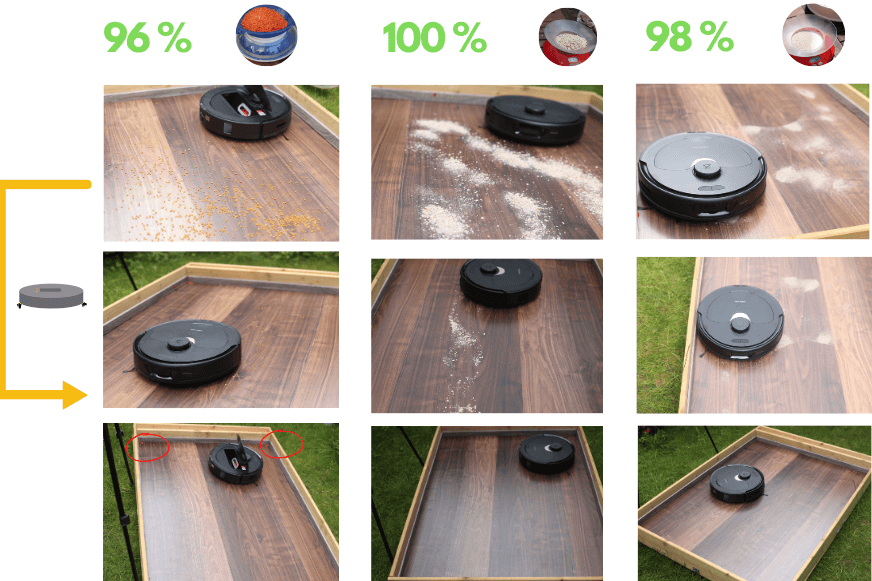 Aperçu du résultat du test d'aspiration du Roborock Q Revo sur le stratifié.