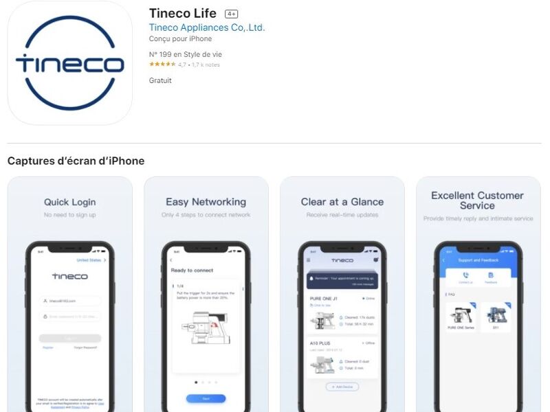 application mobile tineco